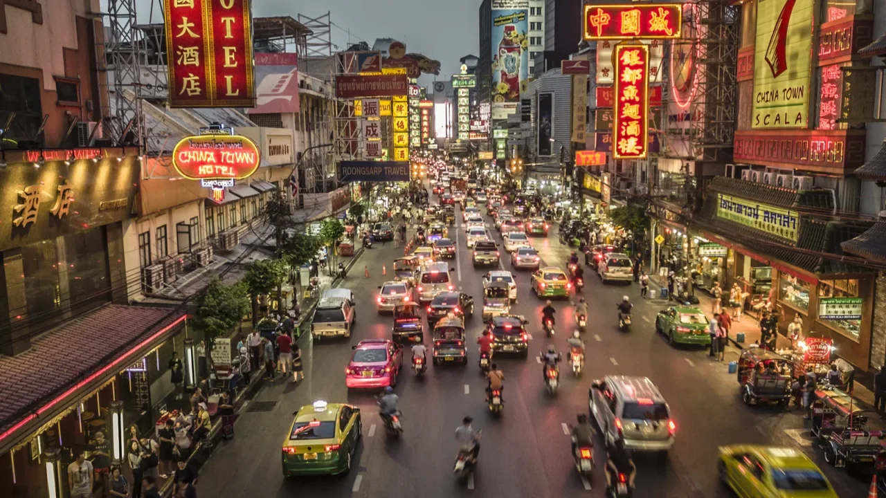 evening at the yaowarat street in chinatown bangkok thailand