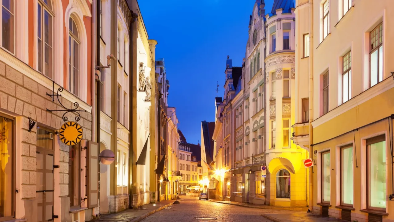 evening street in the old town in tallinn estonia