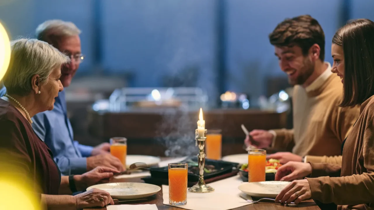 family members share iftar meal at a restaurant during ramadan