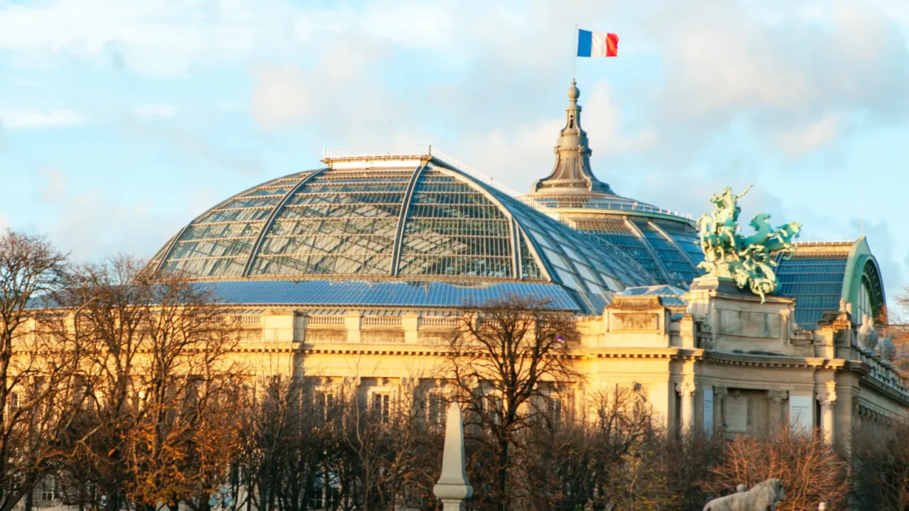 grand palais famous architecture in paris france flag