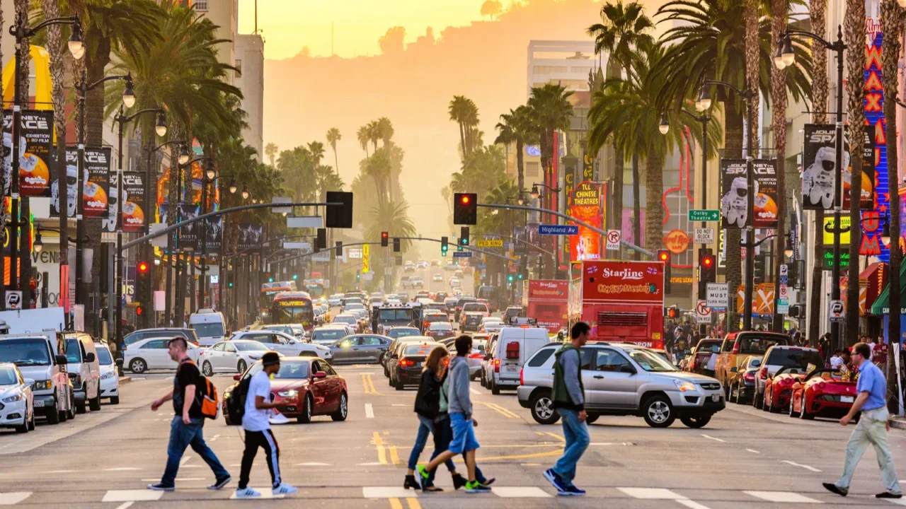 hollywood boulevard at dusk
