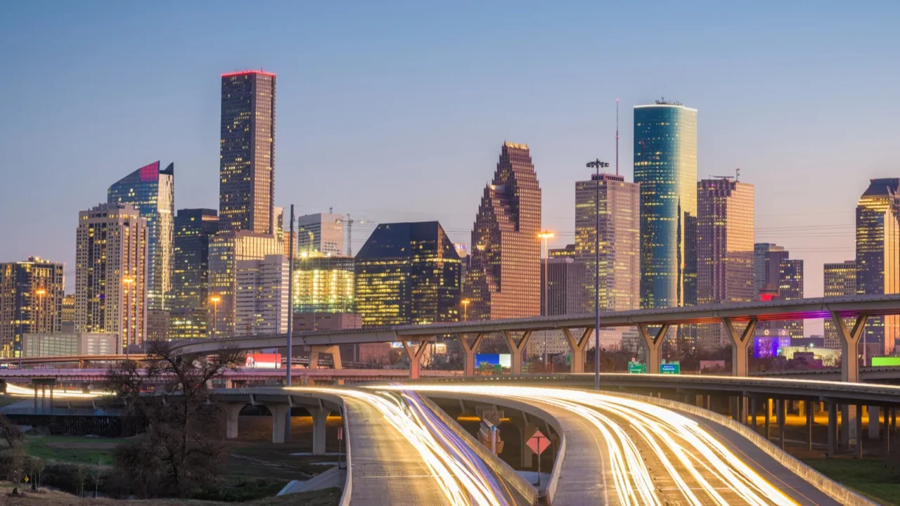 houston texas usa skyline and highway