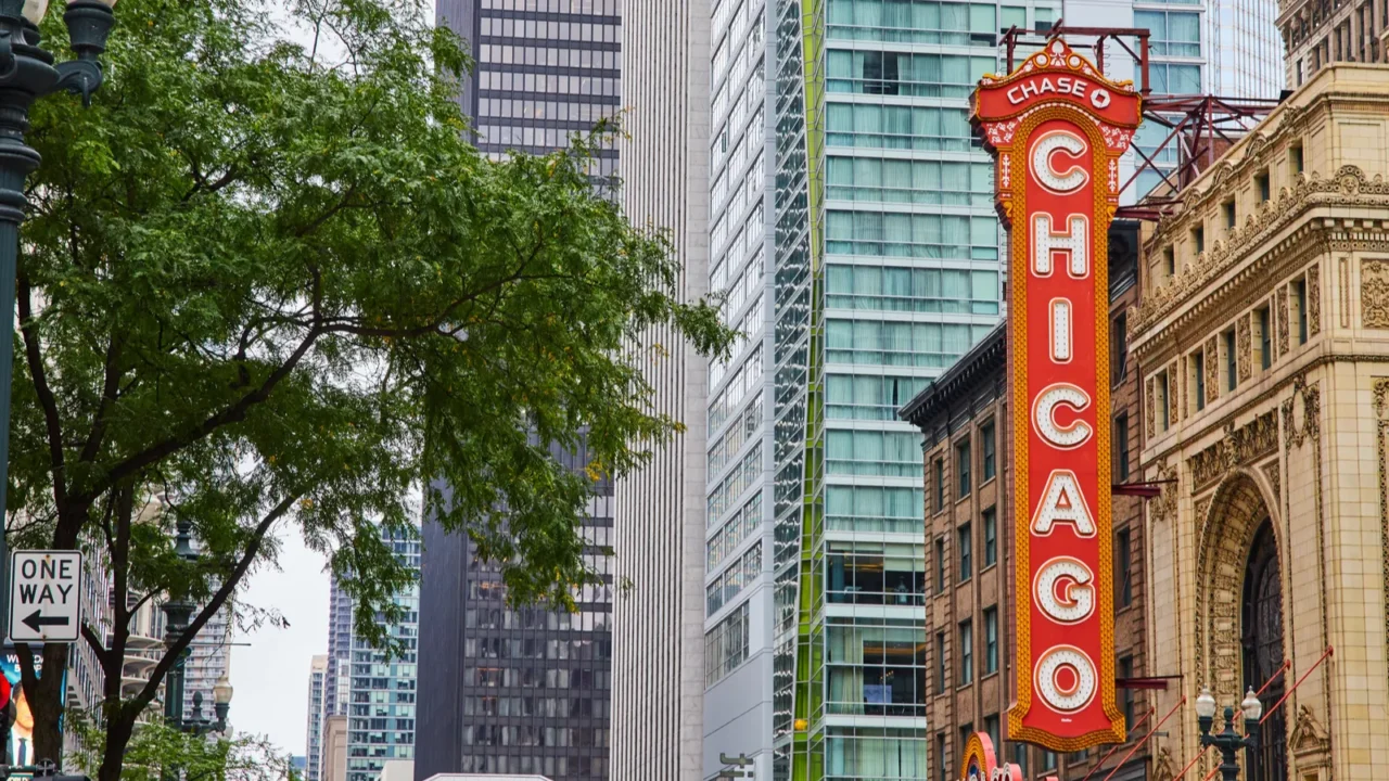 image of large orange sign with chicago in white lettering