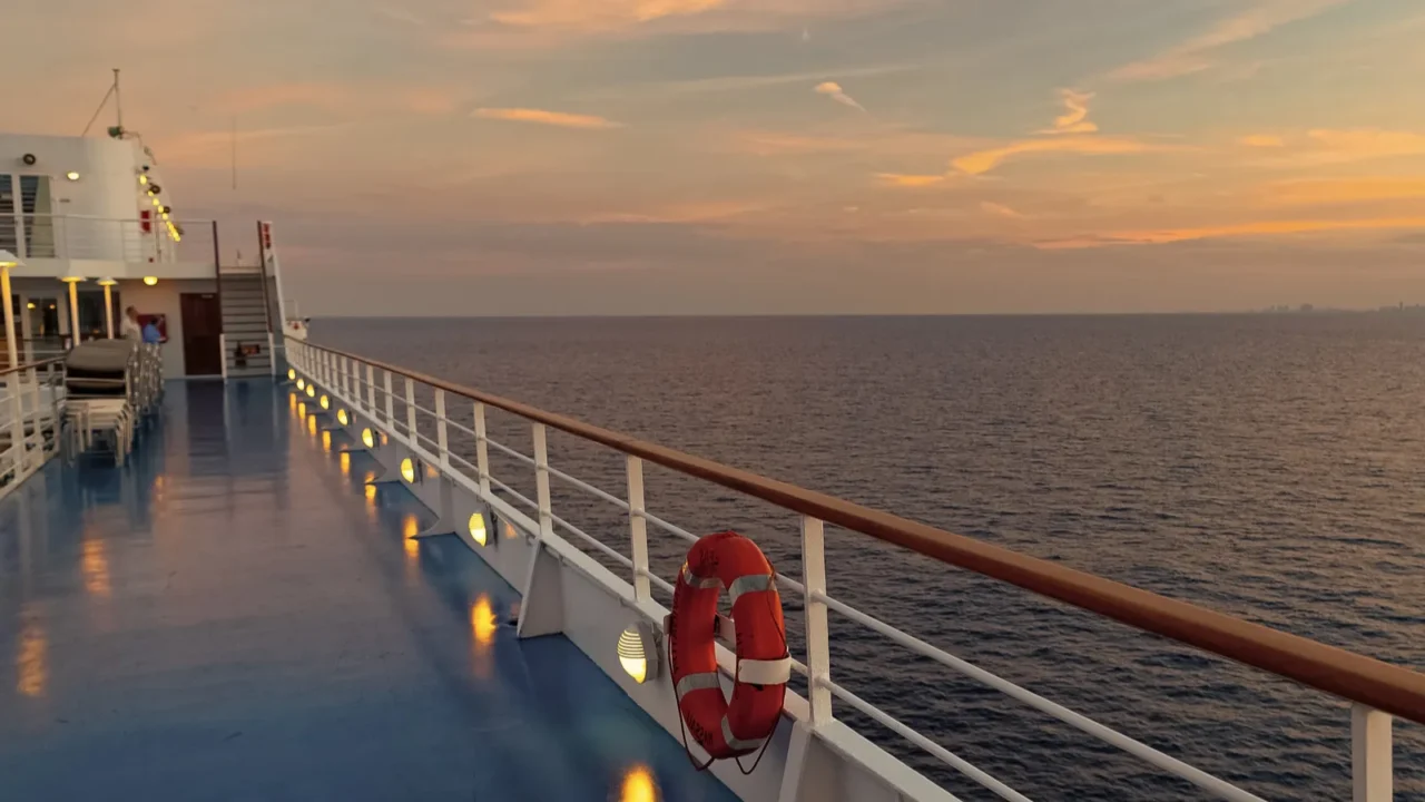 lifebuoy at boat trip in twilight lifebuoy at boat trip