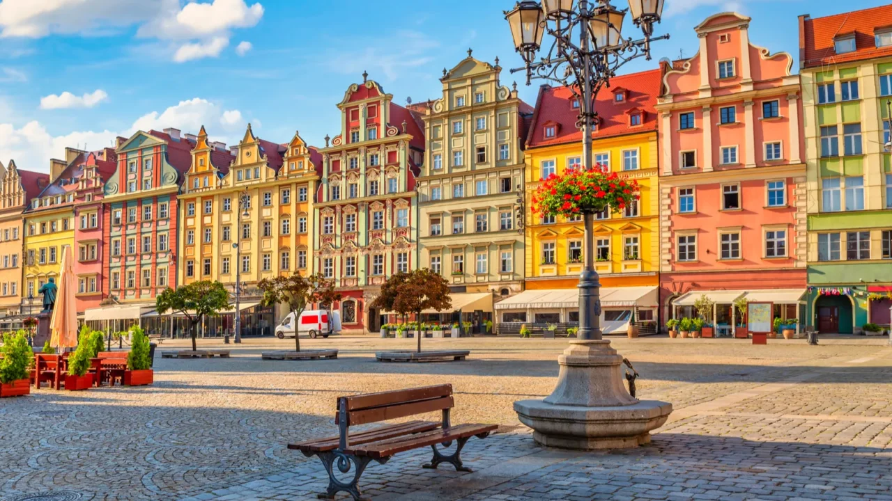 market square in the old town of wroclaw at summer
