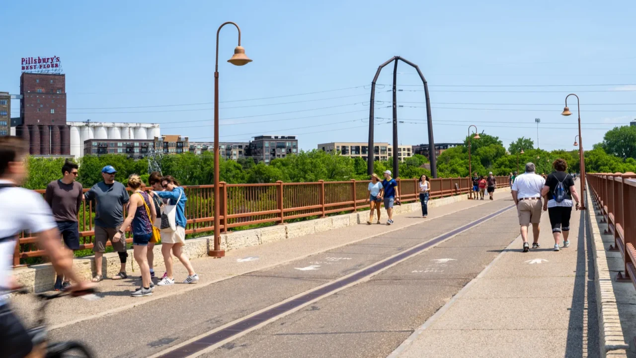 minneapolis minnesota  june 1 2019 pedestrians and bikers en