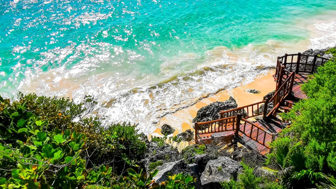 natural seascape coast and beach panorama view at the ancient