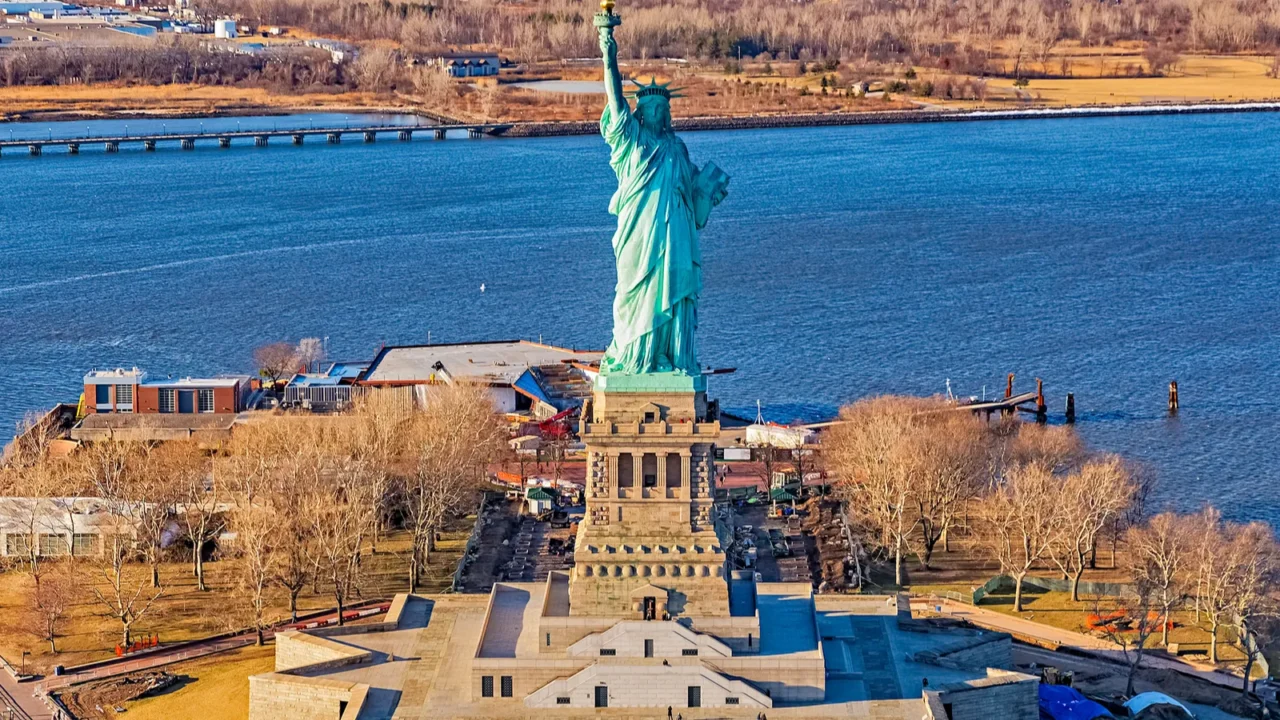 new york statue of liberty aerial