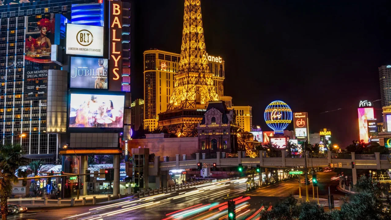 night shot long exposure strip view with eiffel tower in