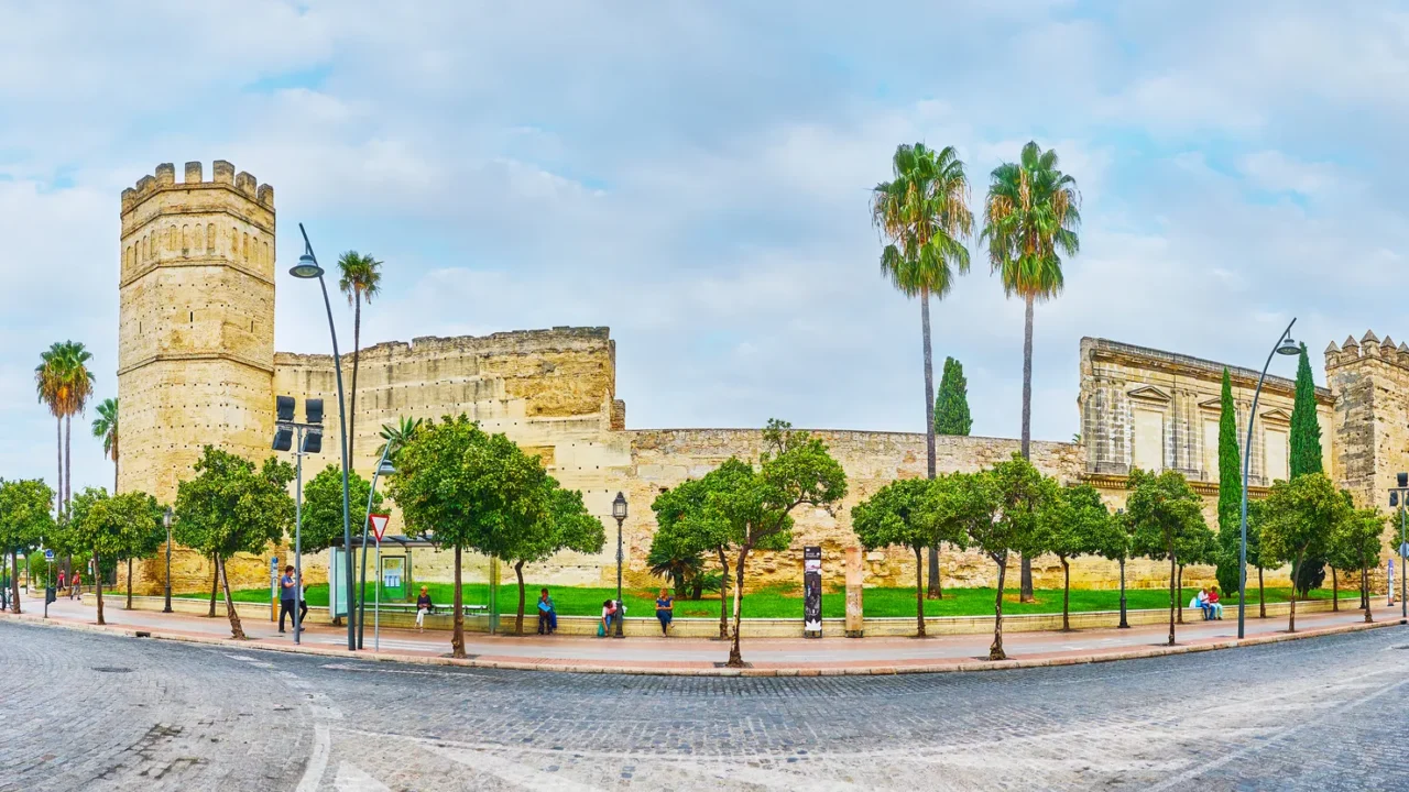 panorama of alcazar fortress jerez spain