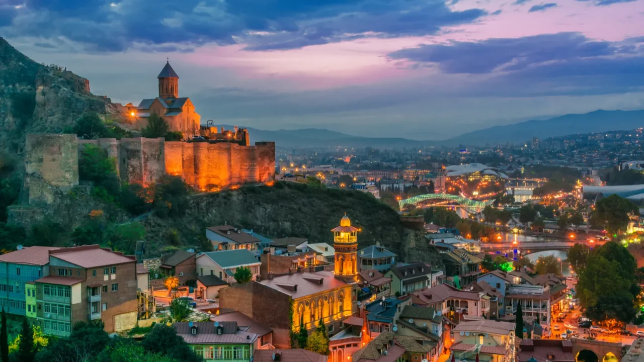 panoramic view of tbilisi georgia after sunset