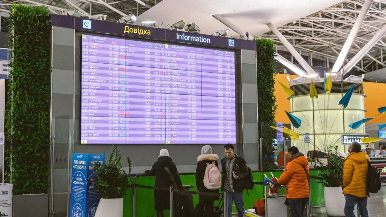 passengers in an international airport borispol kiev ukraine february 7
