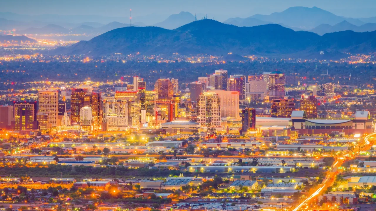 phoenix arizona usa downtown cityscape at dusk
