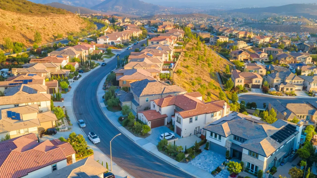 residential area beside the mountains with roads at san marcos