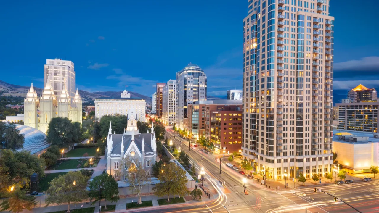 salt lake city utah usa downtown cityscape over temple square