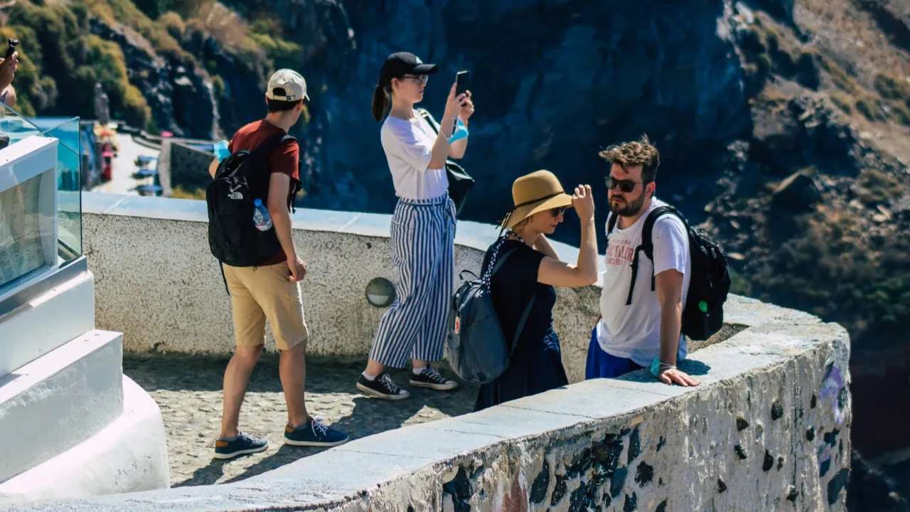 santorini island fira greece october 08 2021 unidentified tourists