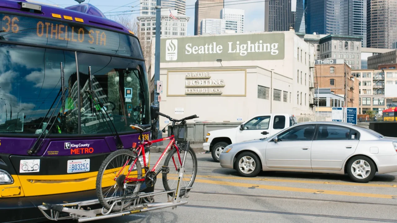seattle washington usa march 2020 transportation on downtown roads during