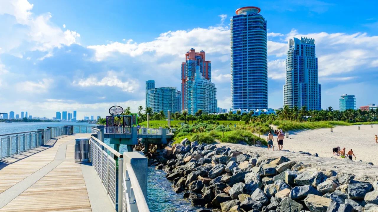 south pointe park and pier at south beach of miami