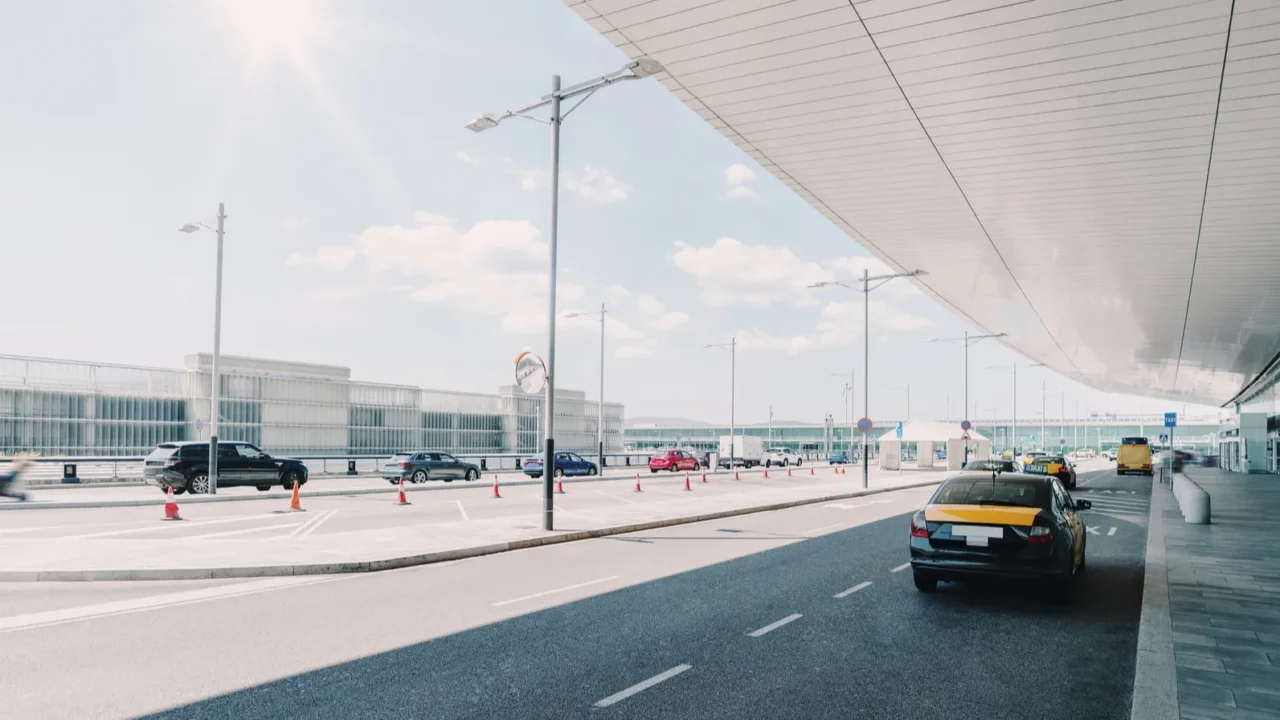 taxi car near the airport entrance