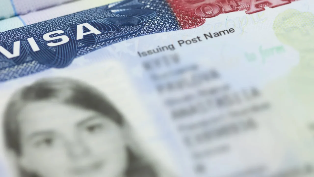 the american visa in a passport page usa background