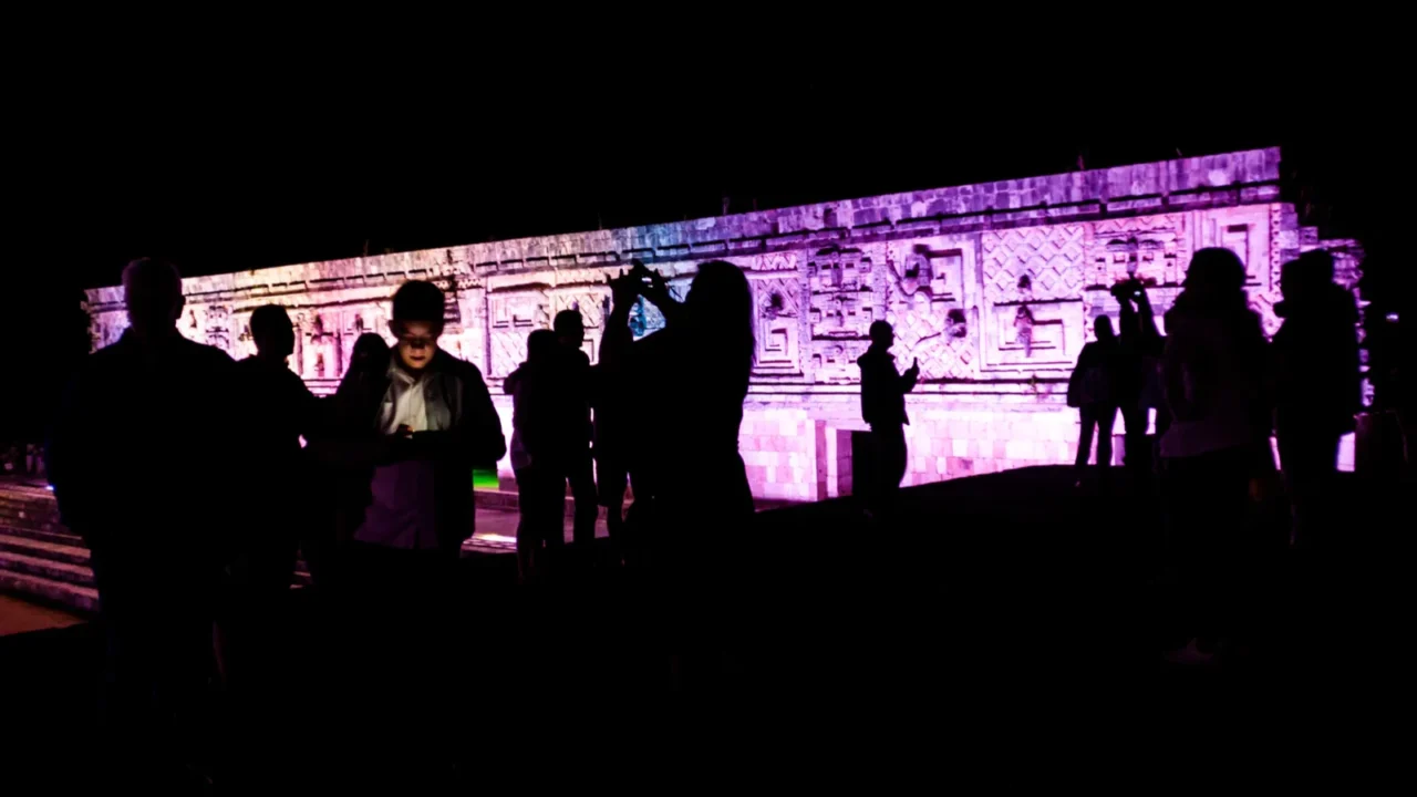 uxmal mexico  feb 27 2016 people watch a light