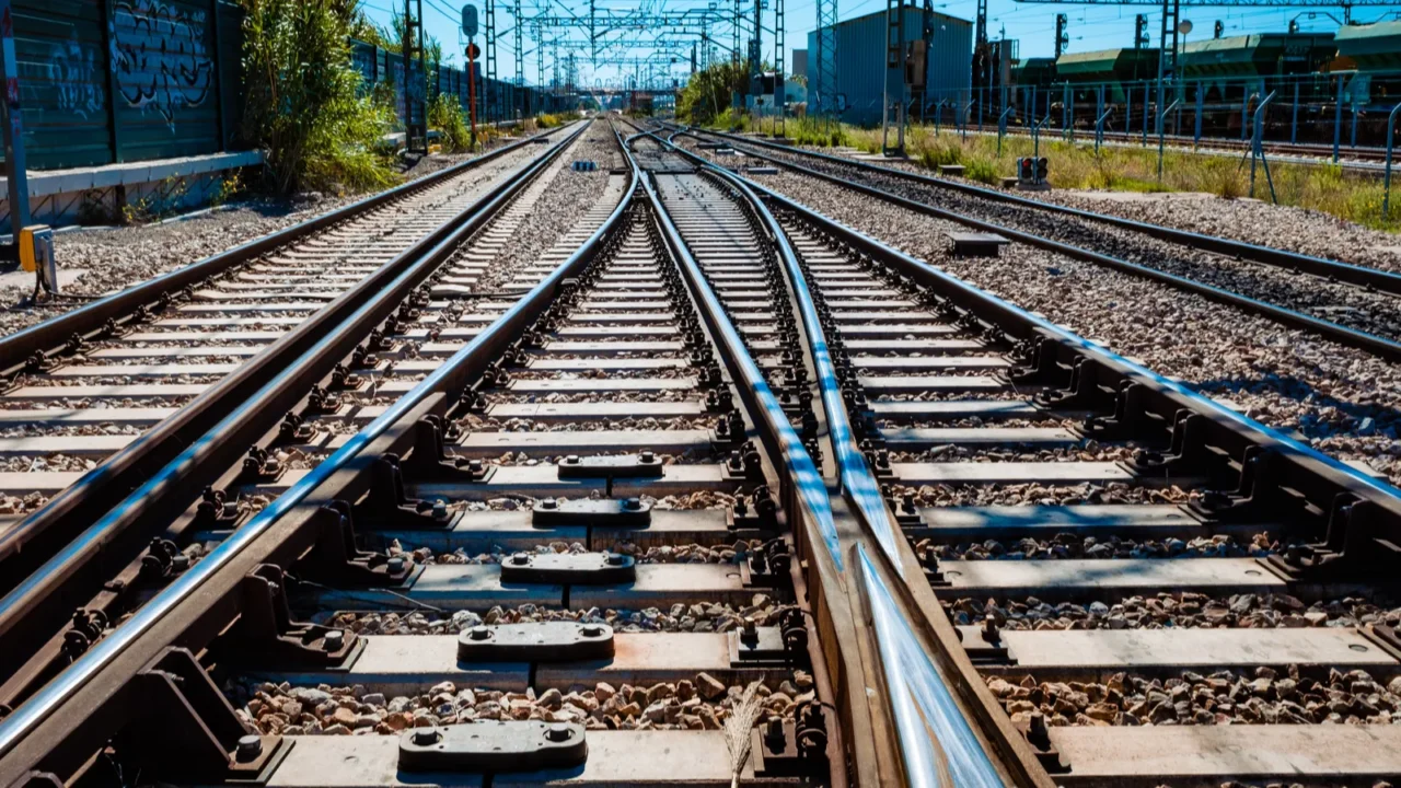 valencia spain april 16 2021 electrified multilane railroad near