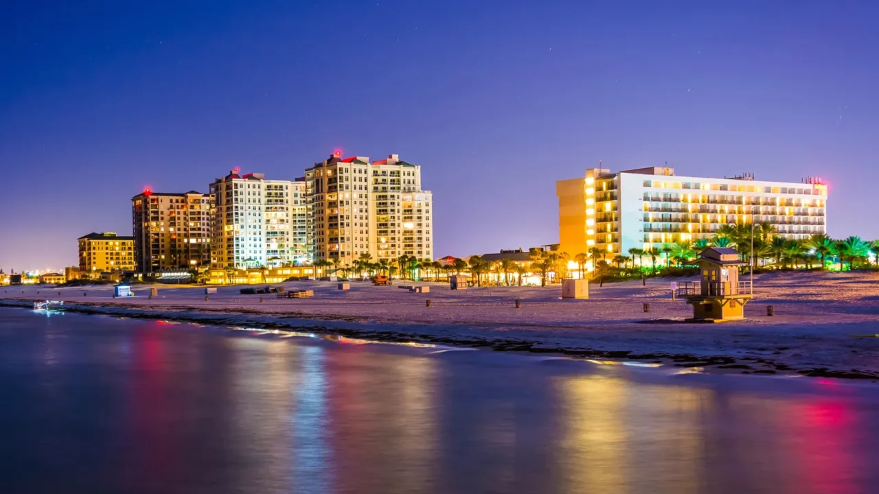 view of beachfront hotels and the beach from the fishing