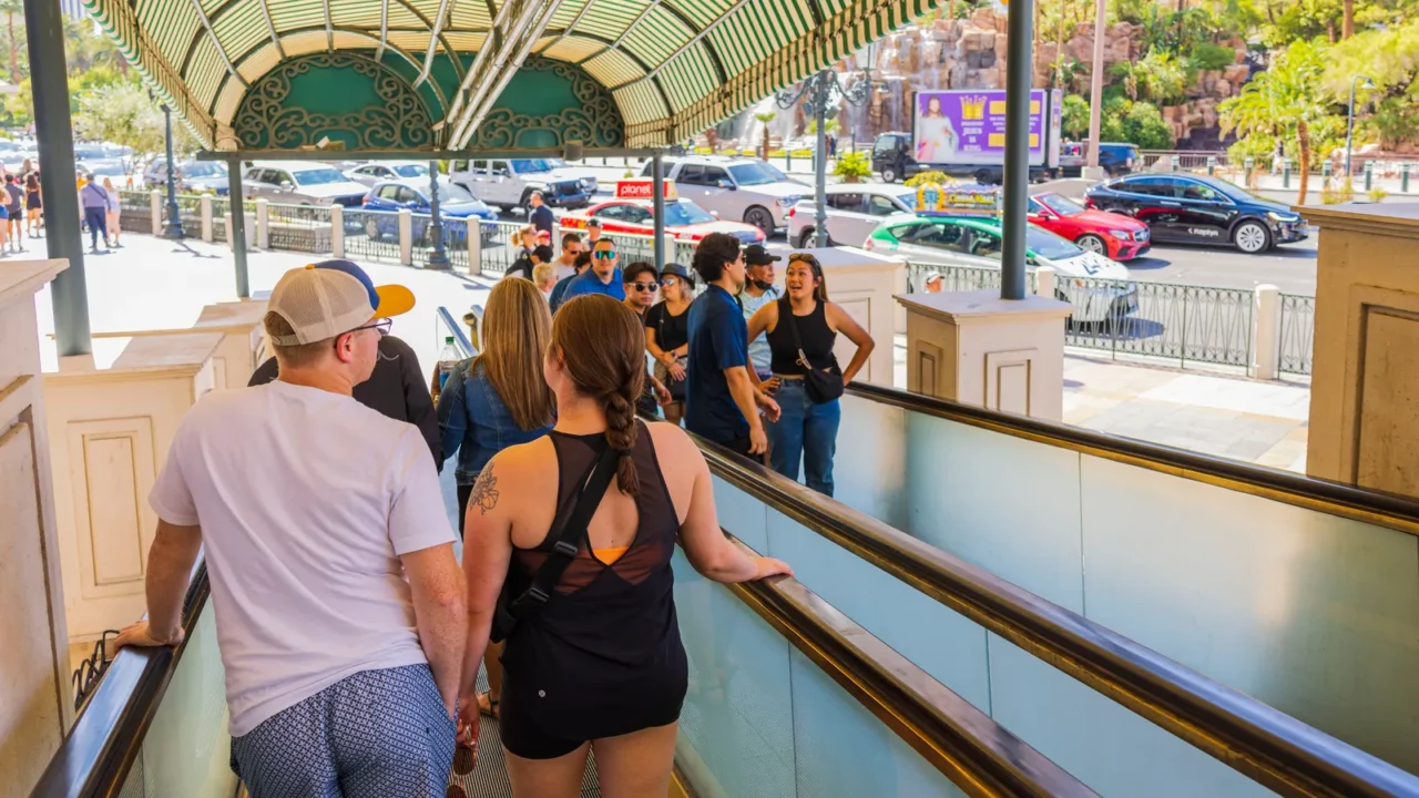 view of tourists on escalator stairs las vegas strip usa