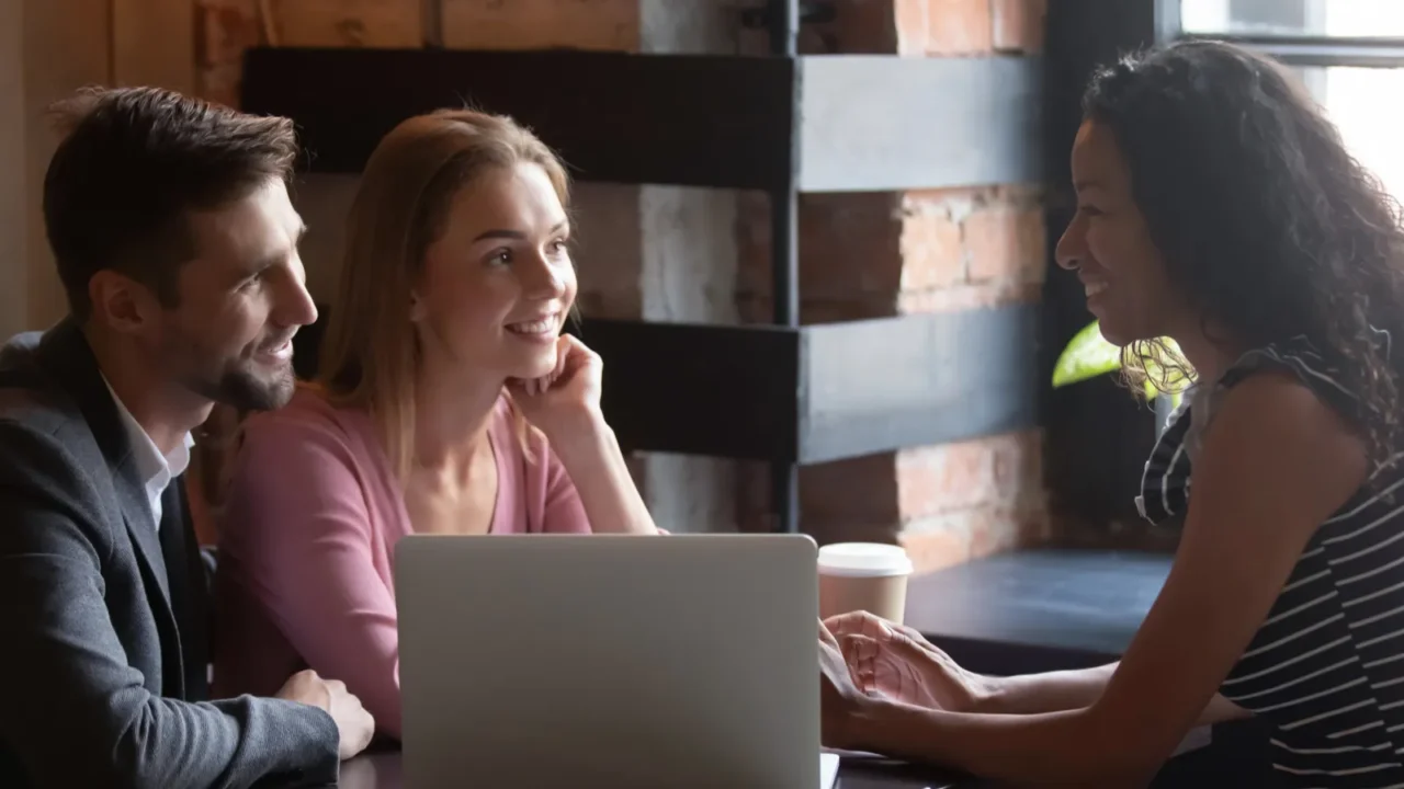 wedding planner meet with couple discuss moments of upcoming event