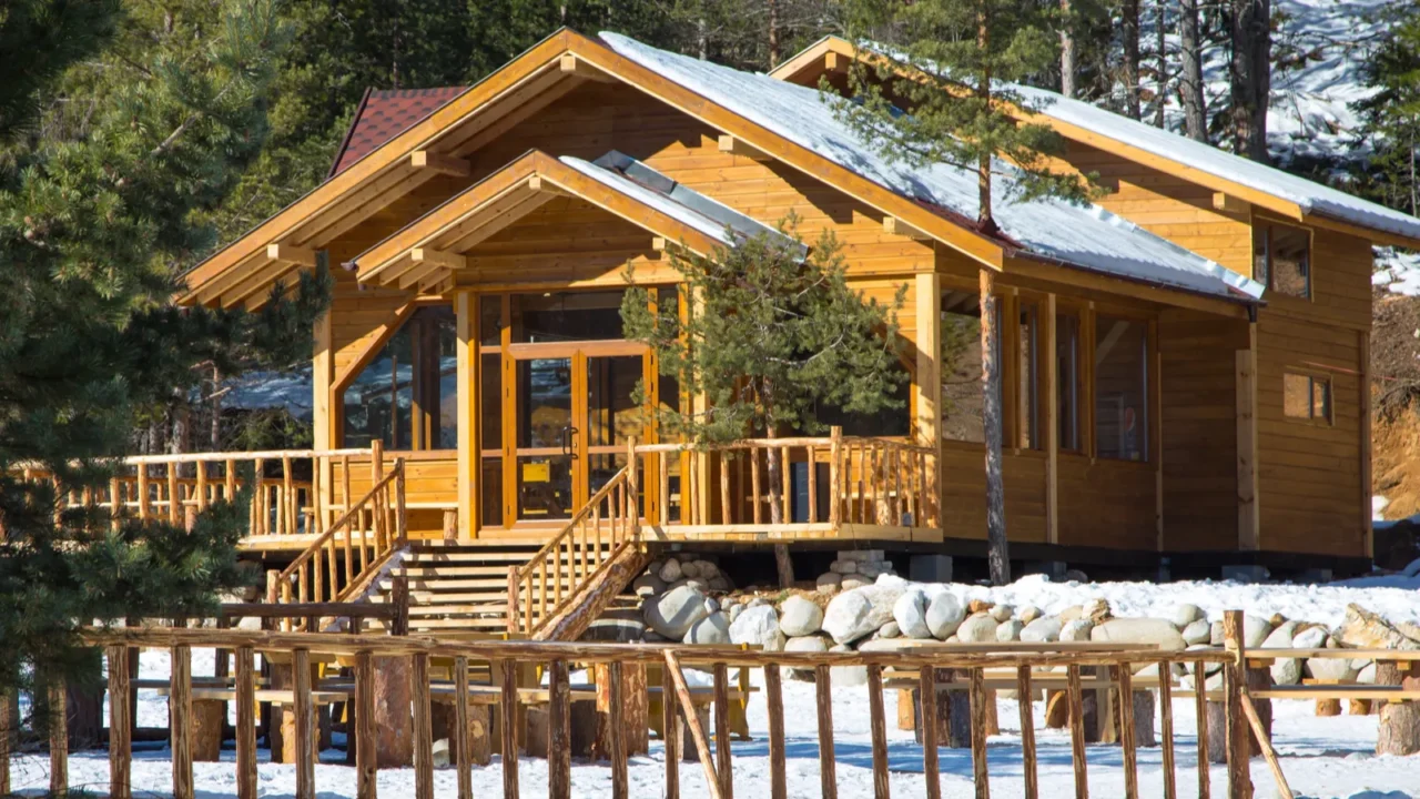 wooden alpine chalet in the mountains