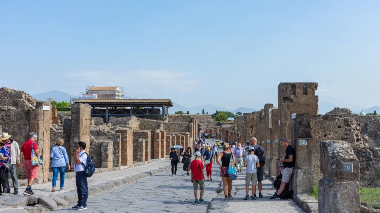 pompei italy 10152019 walk along an ancient roman paved street