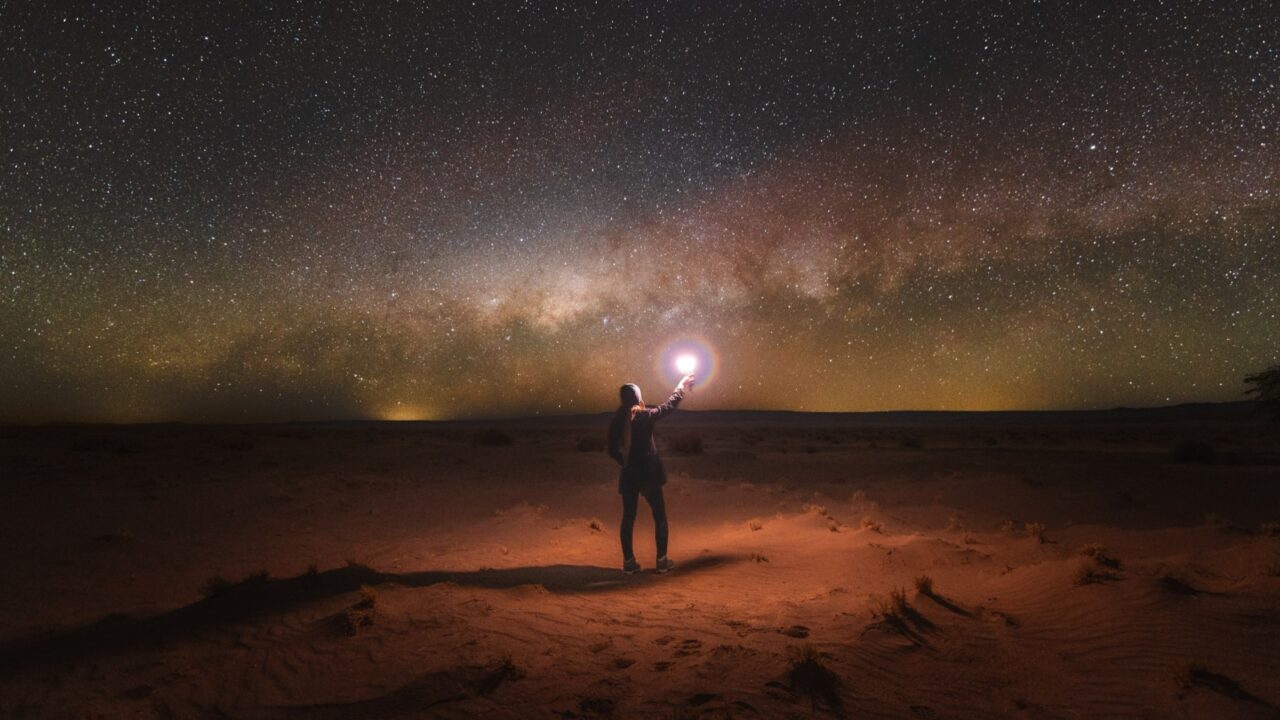 High exposure photo of the starry sky in the Atacama Desert.
