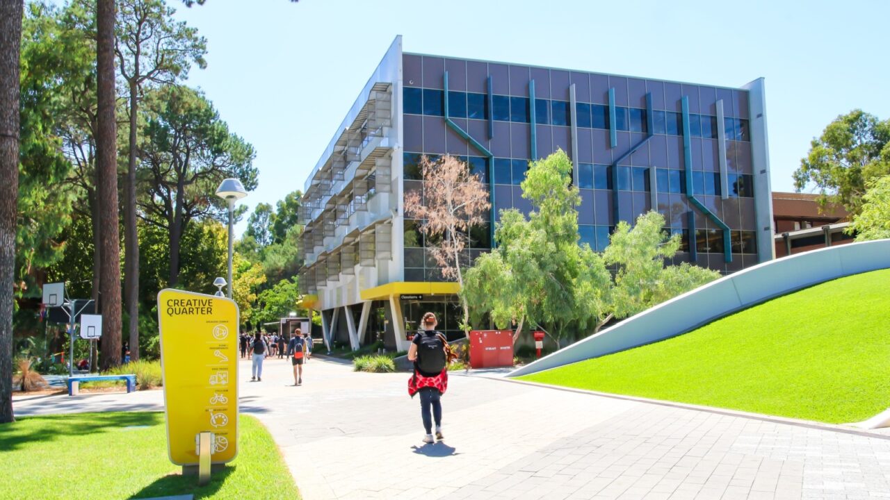 Perth, Australia - March 23, 2022: Students on campus at Curtin University
