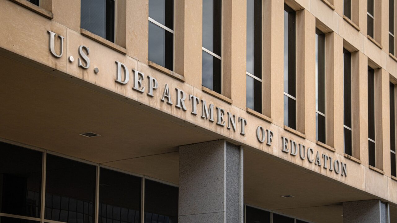 Sign of U.S. Department of Education in Washington D.C.