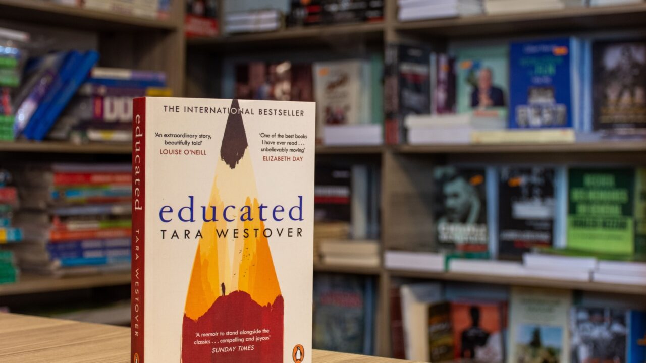 Setif, Algeria - December 09, 2023: Close-up of Tara Westover's Educated book in the bookshop.