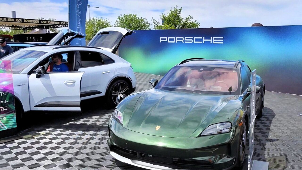 Glendale, Arizona – April 12 2025: New Porsche electric car models at the annual Electrify Expo Event Showcases Electric Vehicles and new technologies.