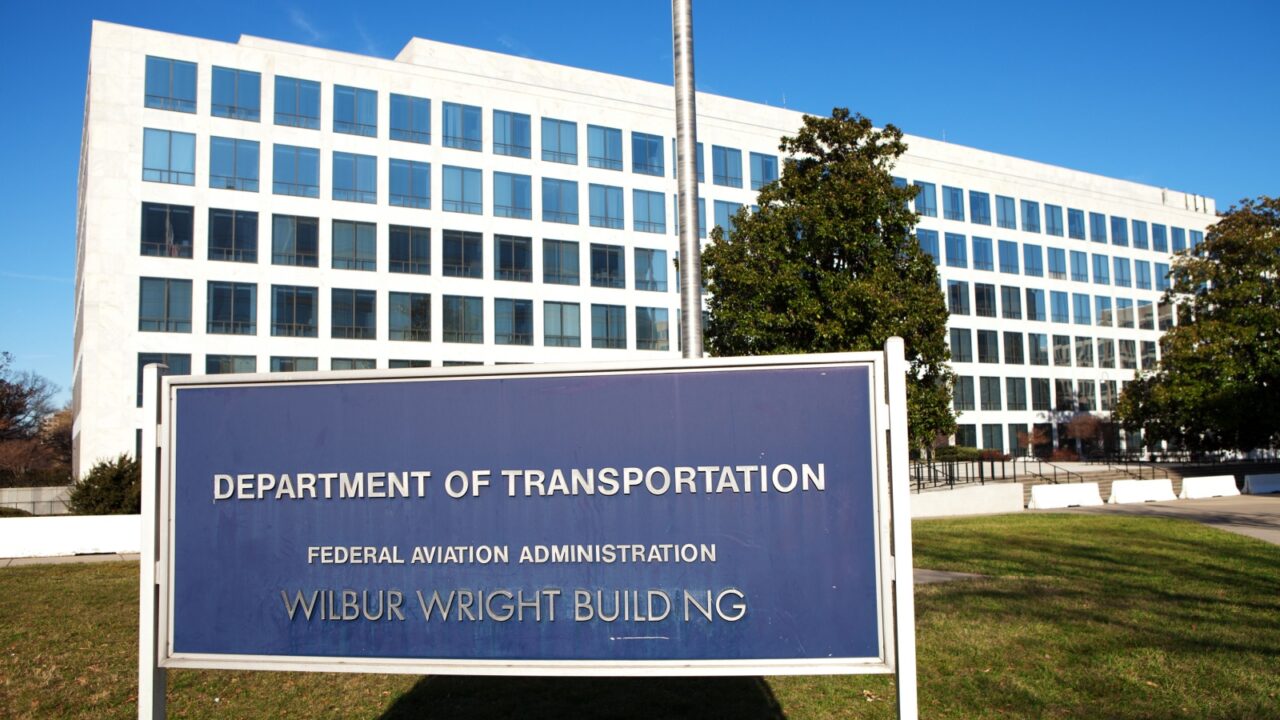 WASHINGTON, DC - DECEMBER 26: Sign at the Department of Transportation -Federal Aviation Administration, Wilbur Wright Building in downtown Washington, DC on December 26, 2014.