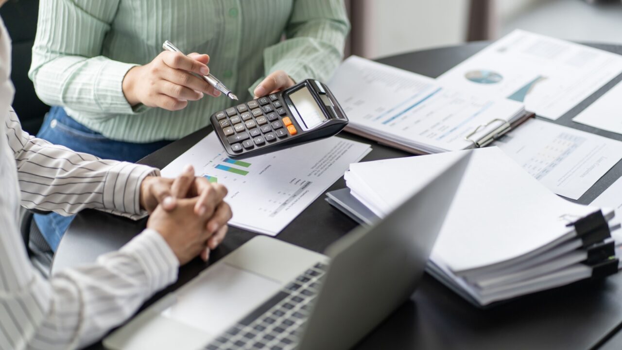 Auditor or internal revenue service staff, Business women checking annual financial statements of company. Audit Concept.