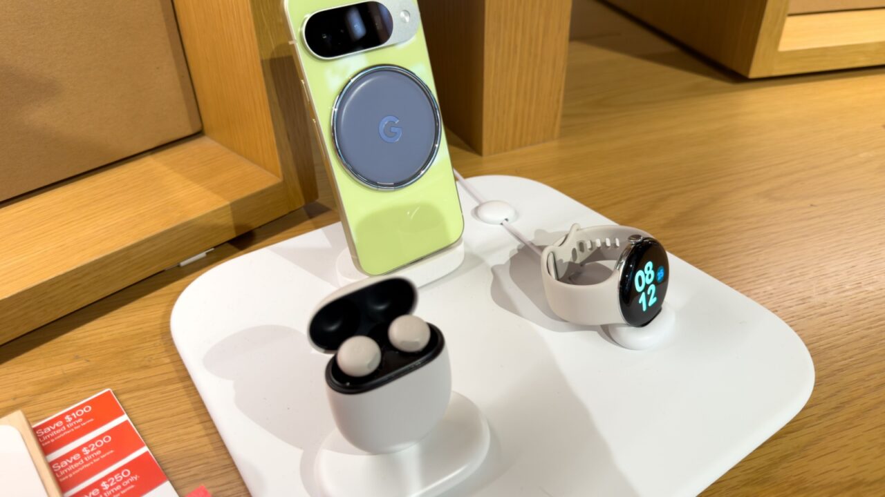 Mountain View, CA - December 27, 2025: Google Pixel Devices And Wearables Display Inside Google Store.