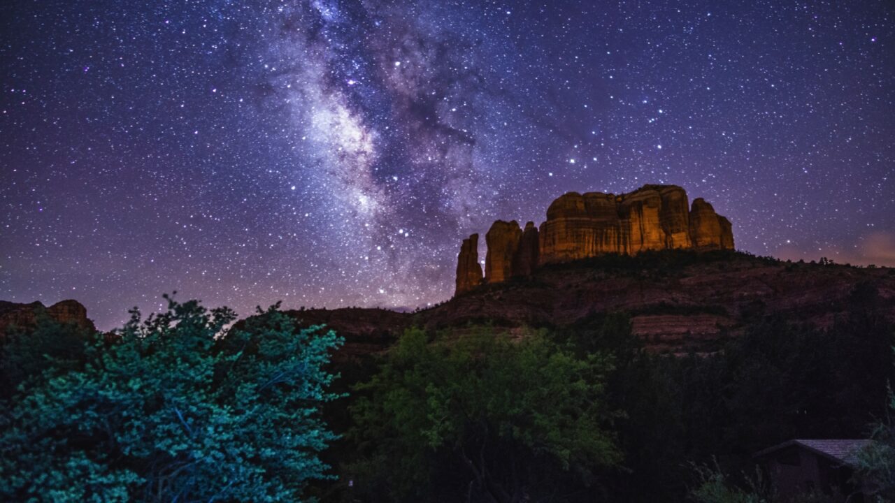 View of the Milky Way over Cathedral Rock, seen from the Cathedral Rock Trailhead on Back O' Beyond Road, Coconino National Park, Sedona, Arizona, April 30, 2017.