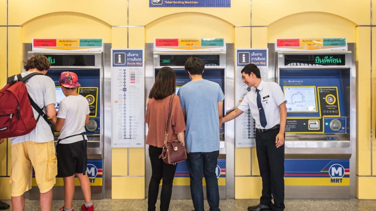 Bangkok, Thailand August 8, 2019. People at the ticket machine at the newly open MRT Sam Yot station, an underground train station in Bangkok.