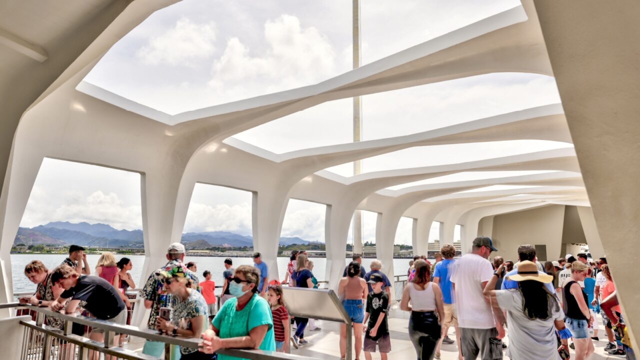 Pearl Harbor, Hawaii - March 29, 2022: Exhibits and sights within Pearl Harbor and USS Arizona Memorial on Oahu
