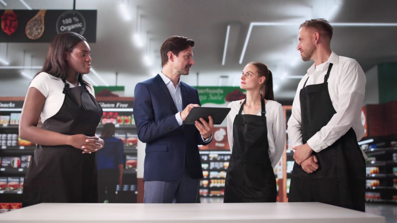 Retail Store Manager Using Tablet To Plan Sales Strategy