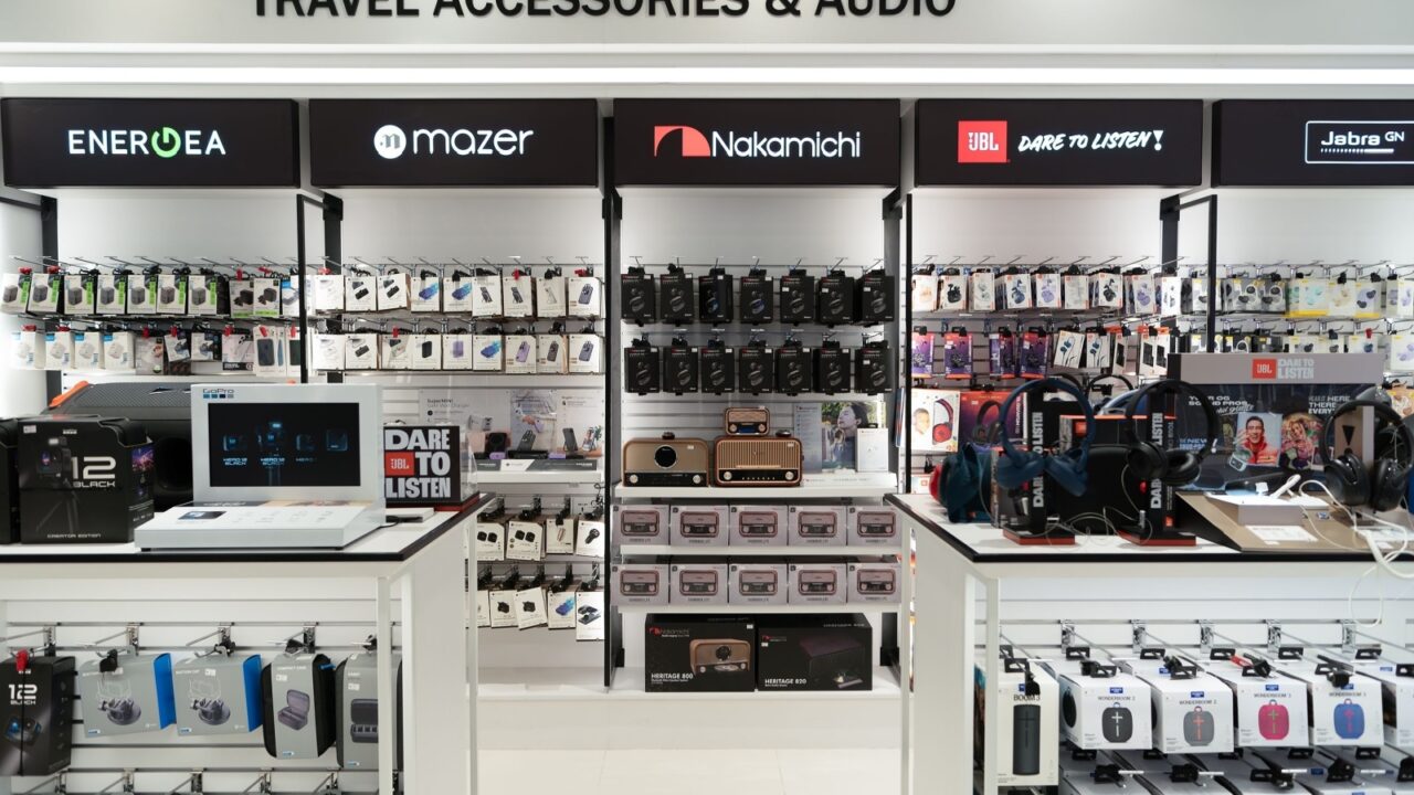 KUALA LUMPUR, MALAYSIA - NOVEMBER 15, 2023: electronics on display at Metapod store in Kuala Lumpur International Airport.