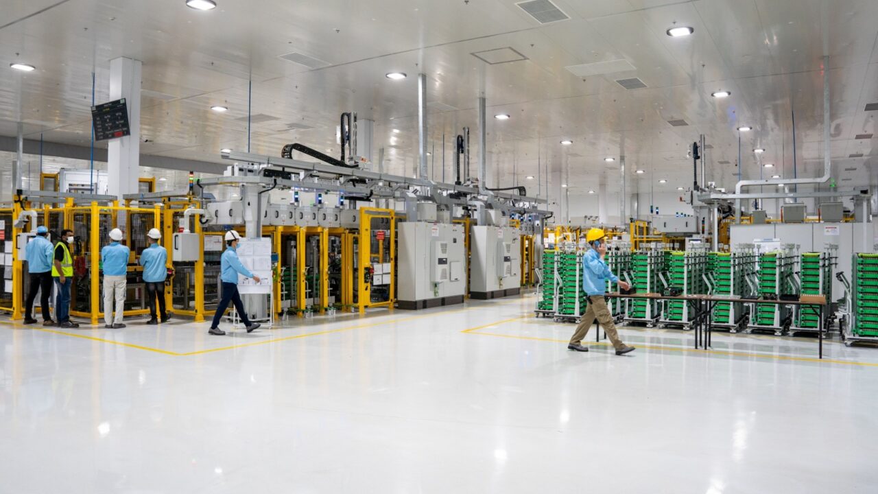 inside a electric vehicle battery pack shop at a VinFast factory in Haiphong, Vietnam on Saturday, Dec. 25, 2021.