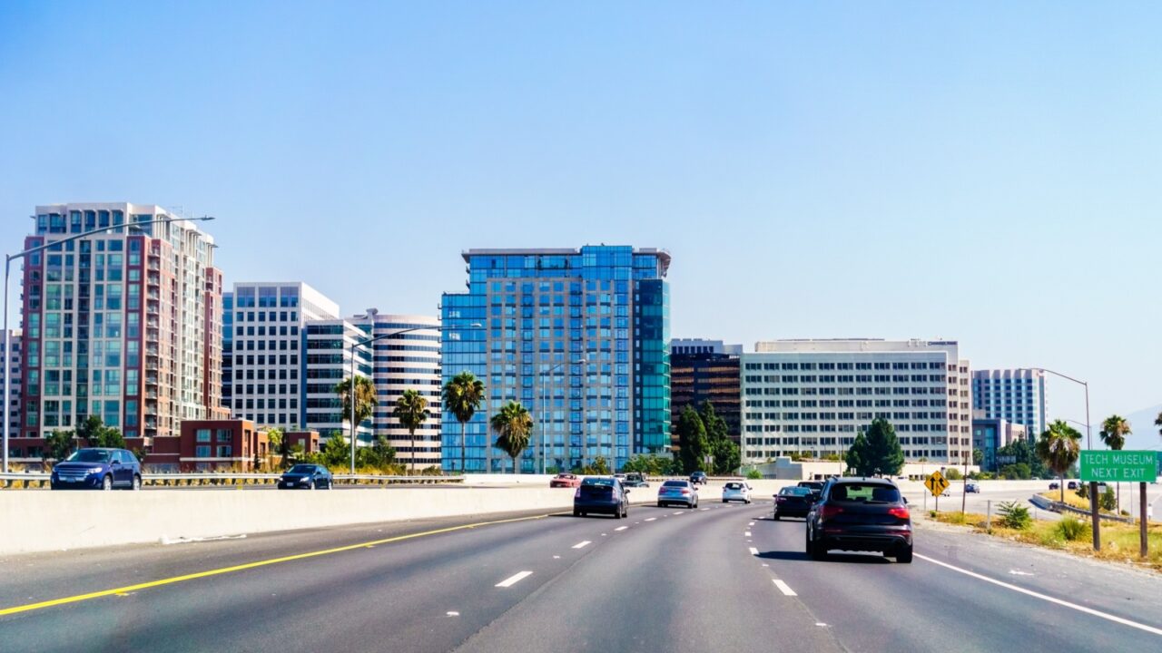 San Jose skyline as seen from the nearby freeway