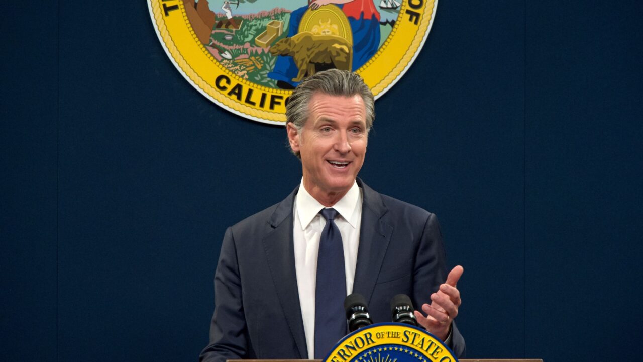 Governor Gavin Newsom speaking at a press conference