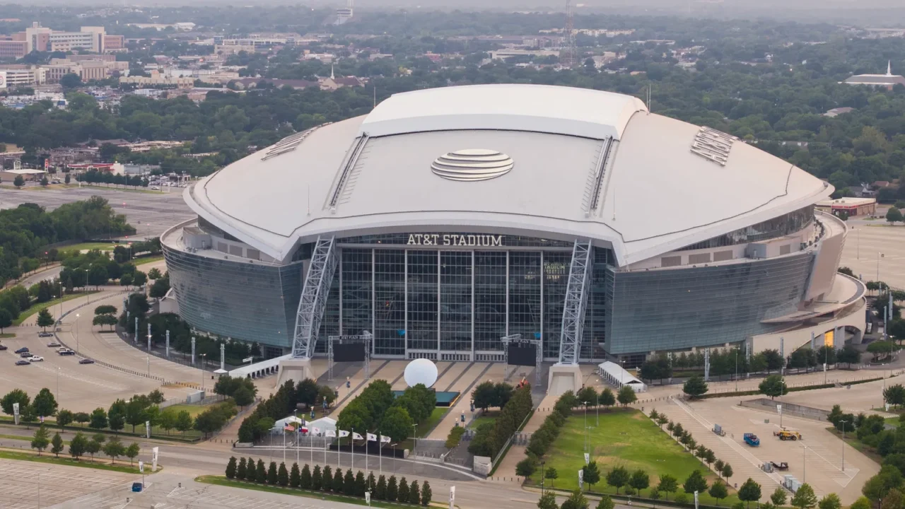 aerial drone image of atnt stadium arlington texas usa