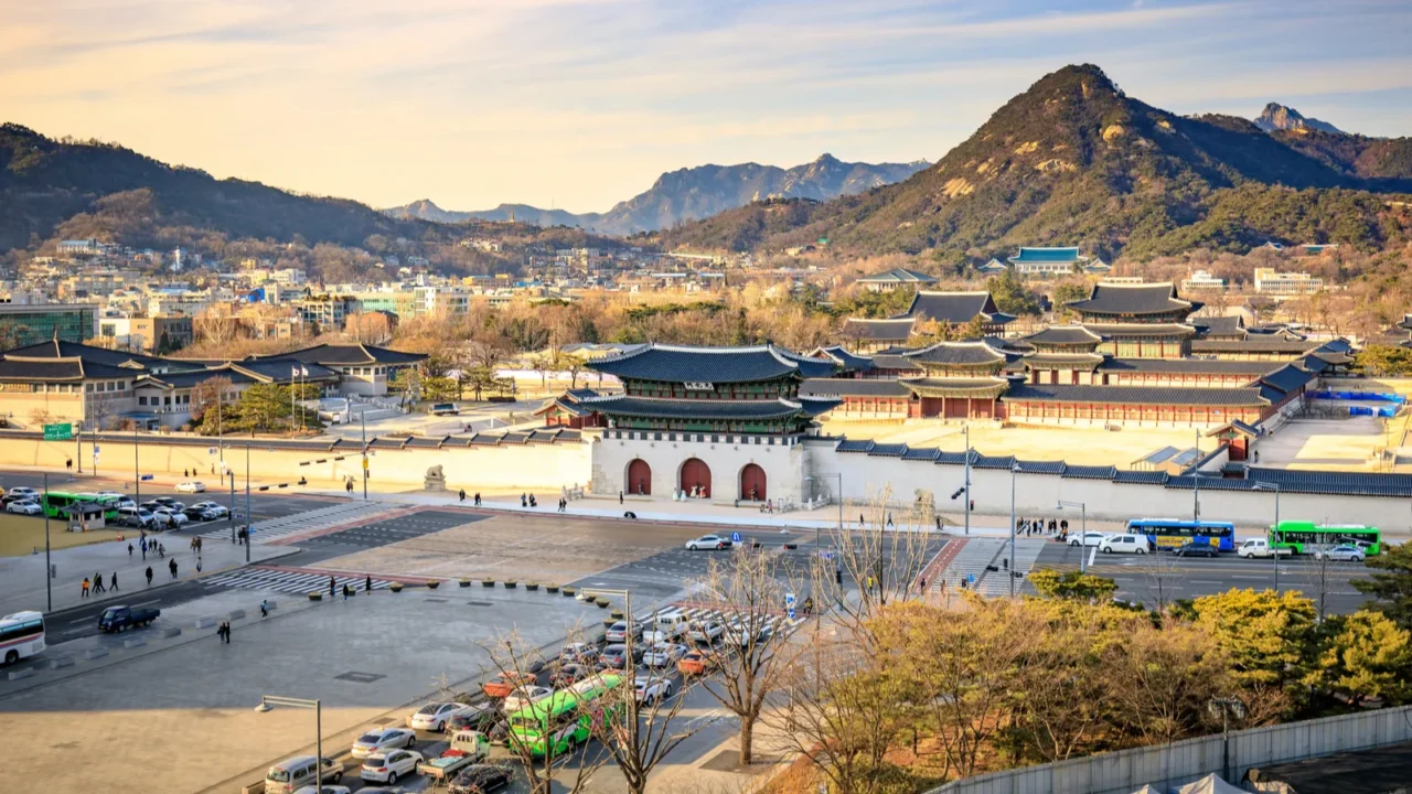 aerial view of gyeongbok palace and the blue house in