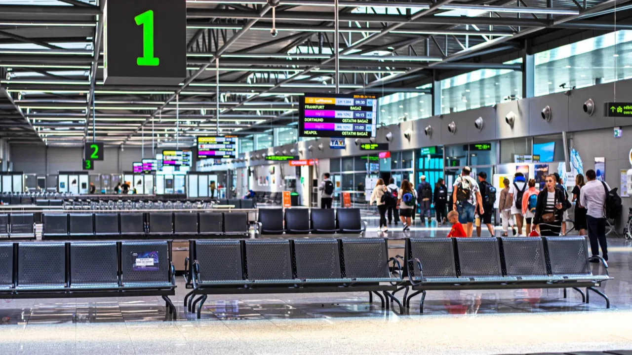 airport boarding pavilion with visitors in catania on august 24